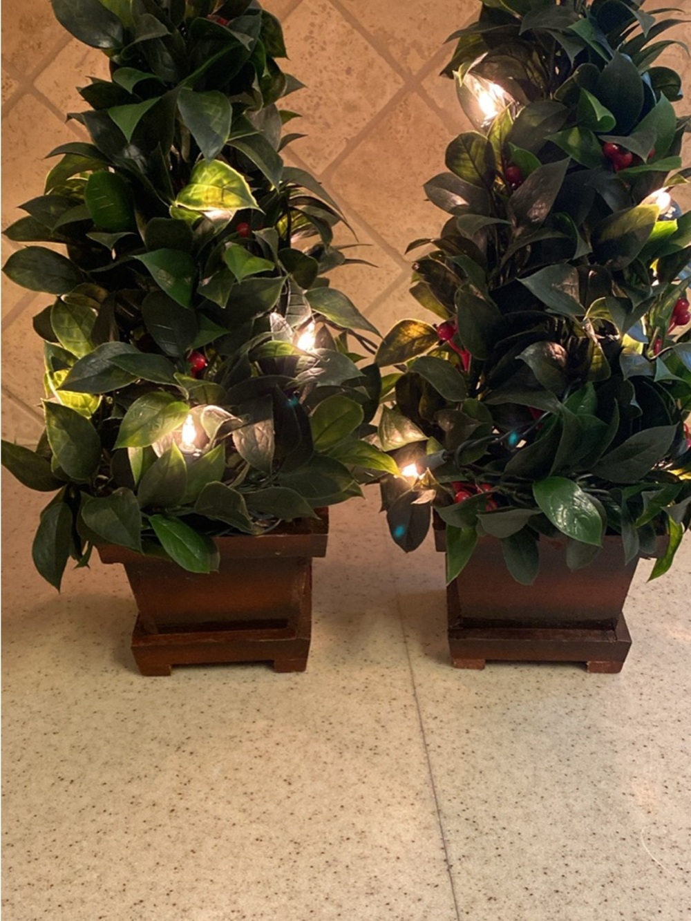 Set of 2 Decorative Potted Topiary Trees with Lights - Green